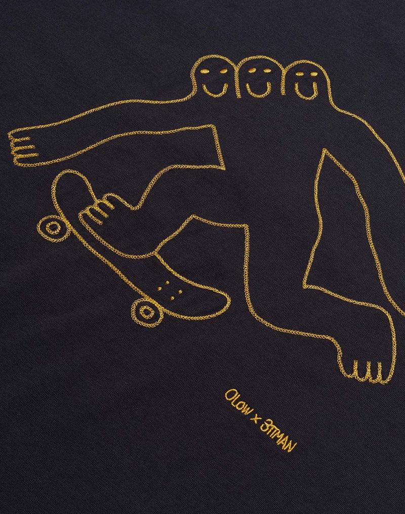 OLOW Cruising T-Shirt in Dunkelgrau – Detail der Rückenstickerei